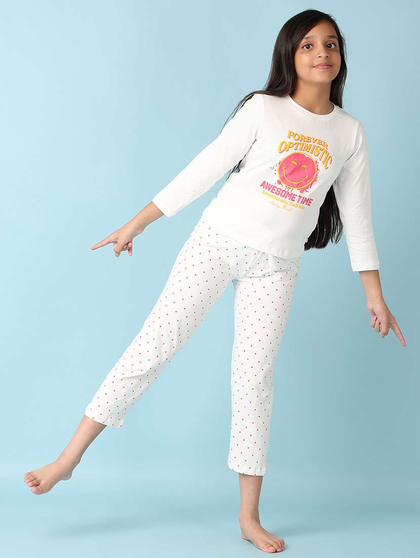 girls printed round neck pyjama nightswear set - 21492557 - Standard Image - 1