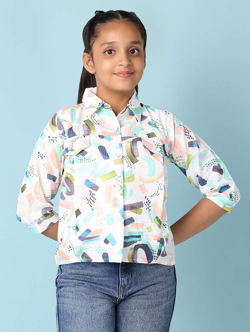 girls printed collared shirt style top