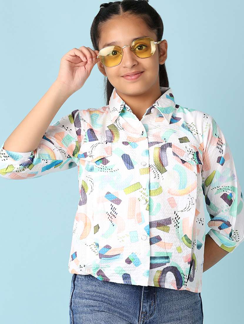 girls printed collared shirt style top - 21492690 - Standard Image - 1