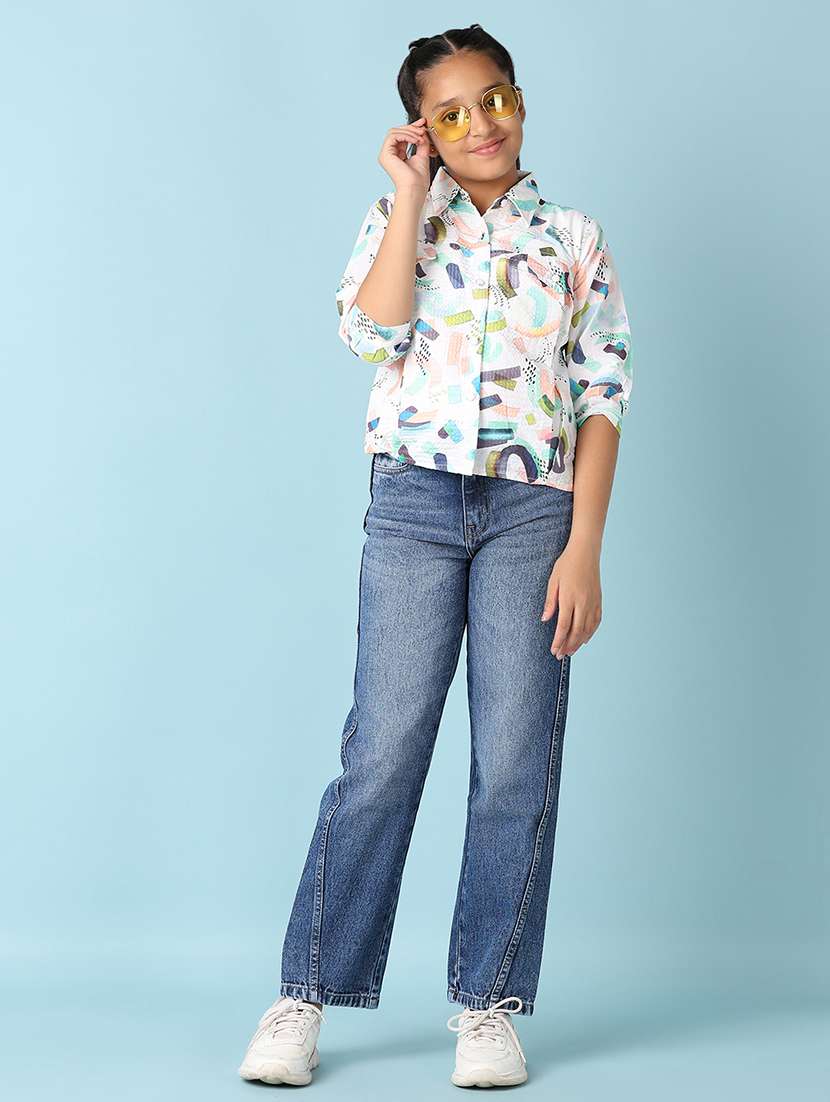 girls printed collared shirt style top - 21492690 - Standard Image - 4