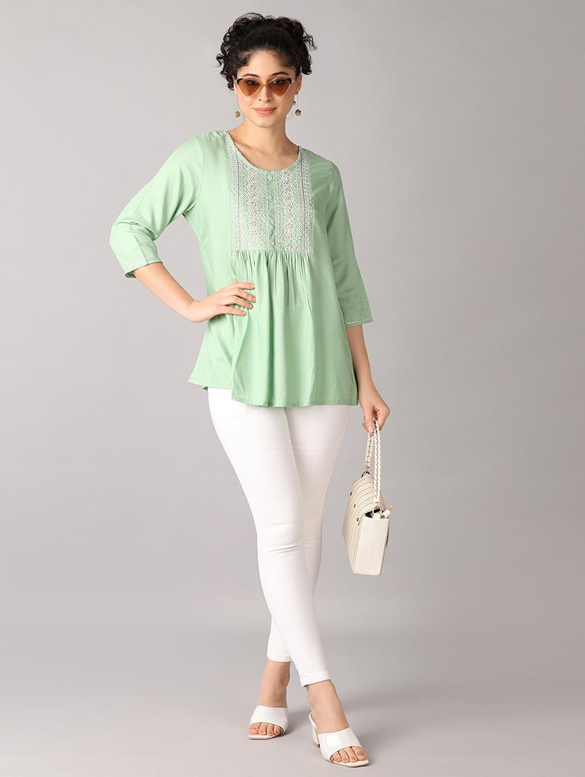 women self design round neck a-line top - 21492707 - Standard Image - 4