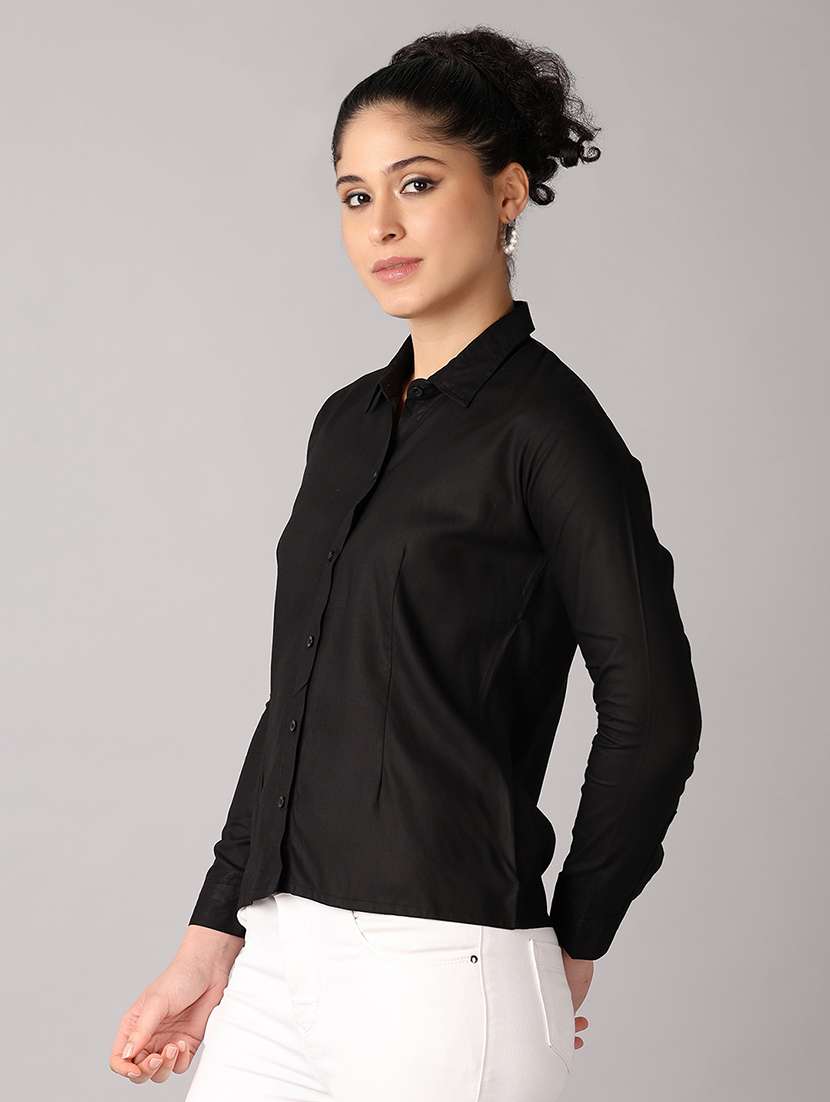 women solid long sleeves collared formal shirt - 21492735 - Standard Image - 1