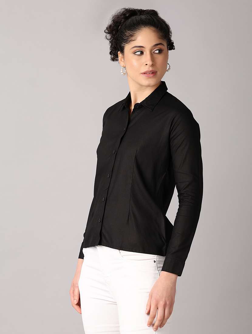 women solid long sleeves collared formal shirt - 21492771 -  Standard Image - 1