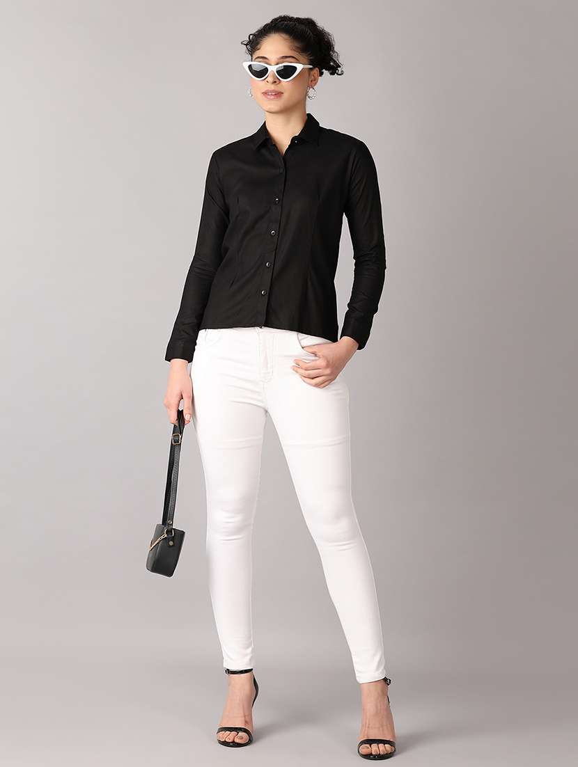 women solid long sleeves collared formal shirt - 21492771 -  Standard Image - 4