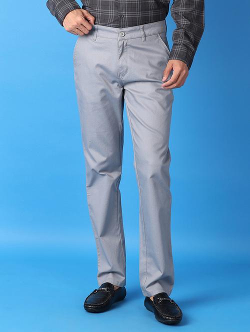 men blue solid chinos casual trouser - 21492802 -  Standard Image - 0