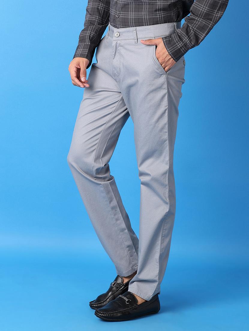 men blue solid chinos casual trouser - 21492802 -  Standard Image - 1