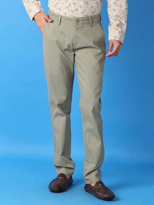 men green solid chinos casual trouser - 21492815 - Standard Image - 0