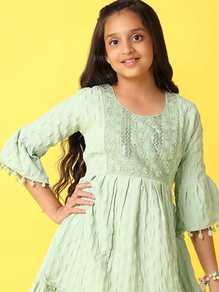 girls self design round neck fit & flare dress - 21492882 -  Standard Image - 4