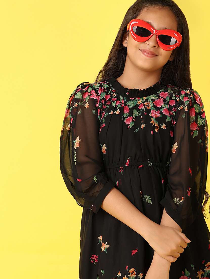 girls floral printed round neck fit & flare dress - 21492932 -  Standard Image - 4