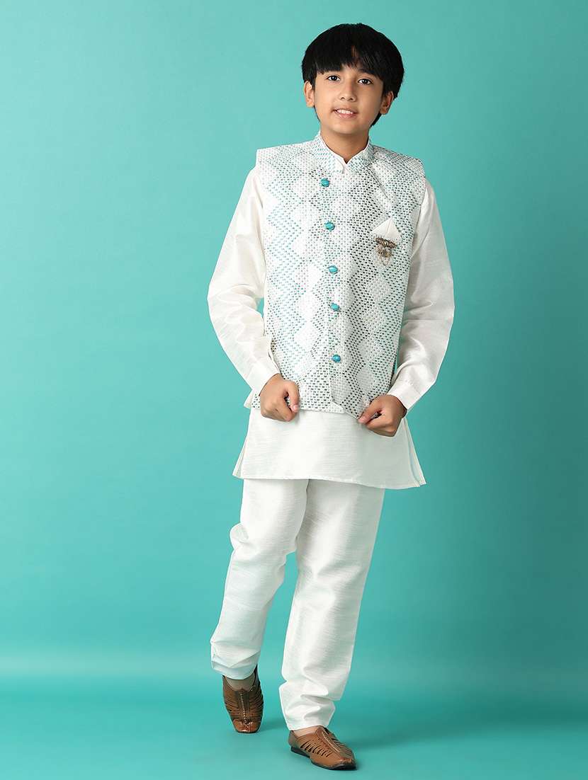 boys embroidered detailed kurta set with jacket - 21493046 -  Standard Image - 1