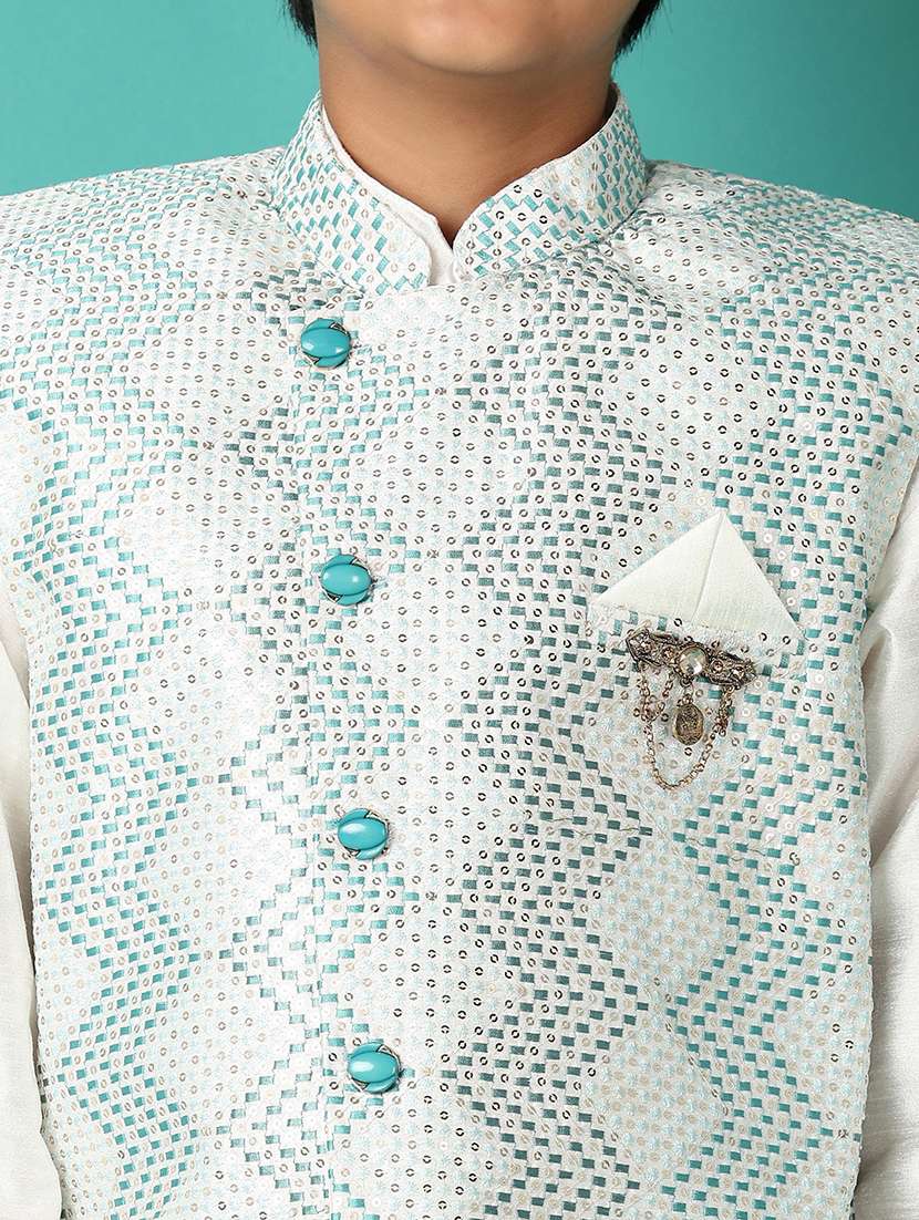 boys embroidered detailed kurta set with jacket - 21493046 -  Standard Image - 4