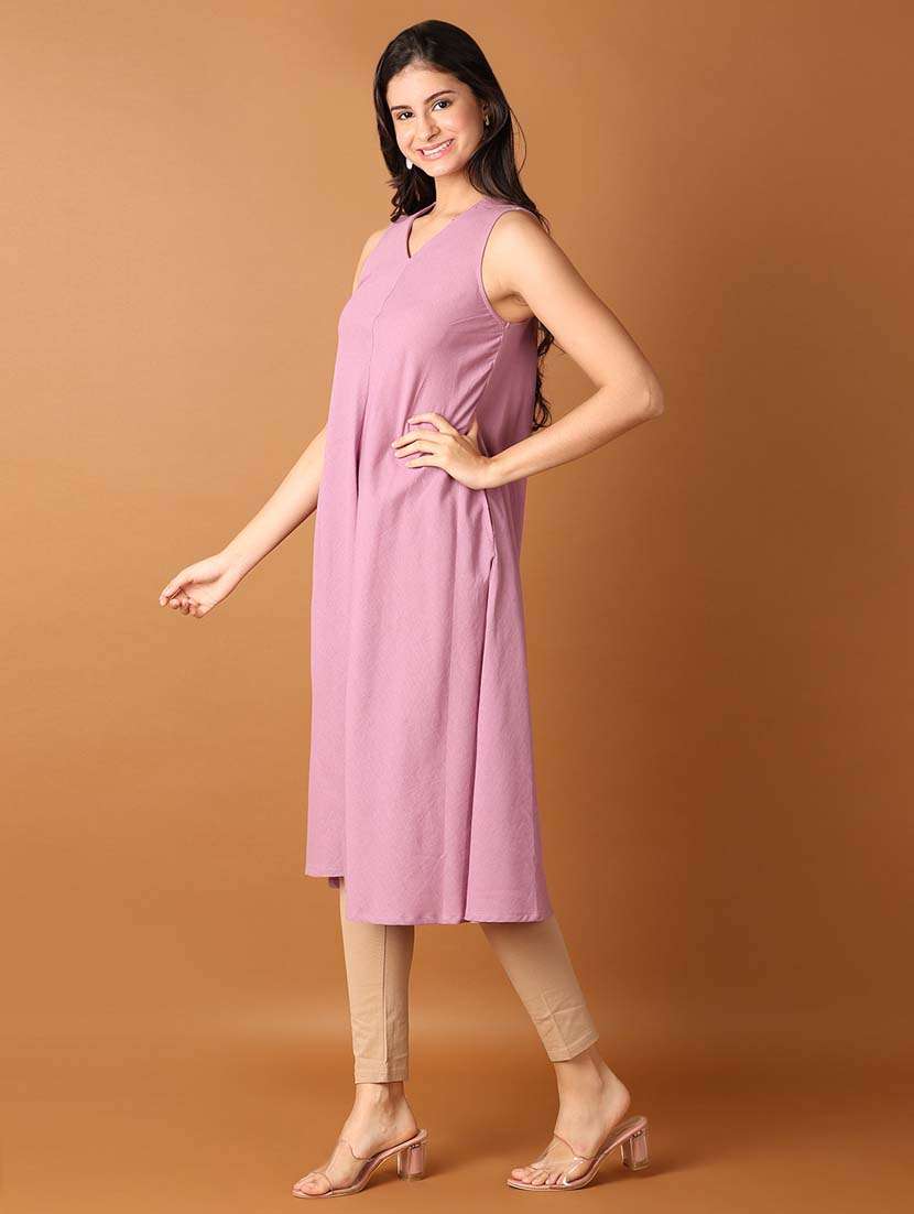 women lavender solid a-line kurta - 21493047 -  Standard Image - 1