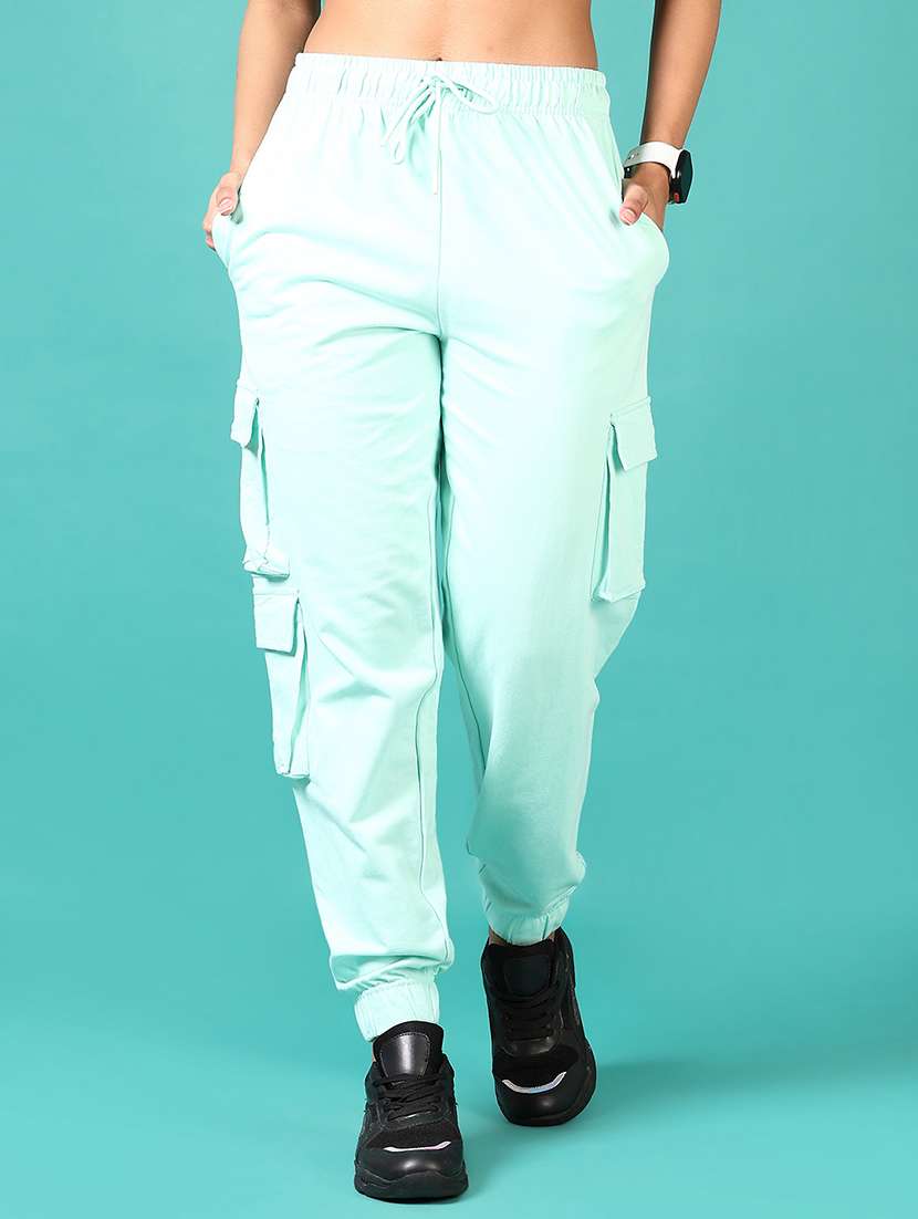 women solid mid rise cargo