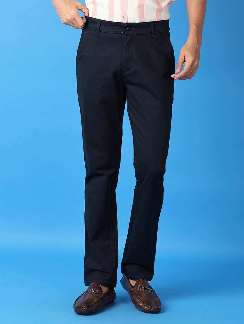 men solids flat front chinos trousers