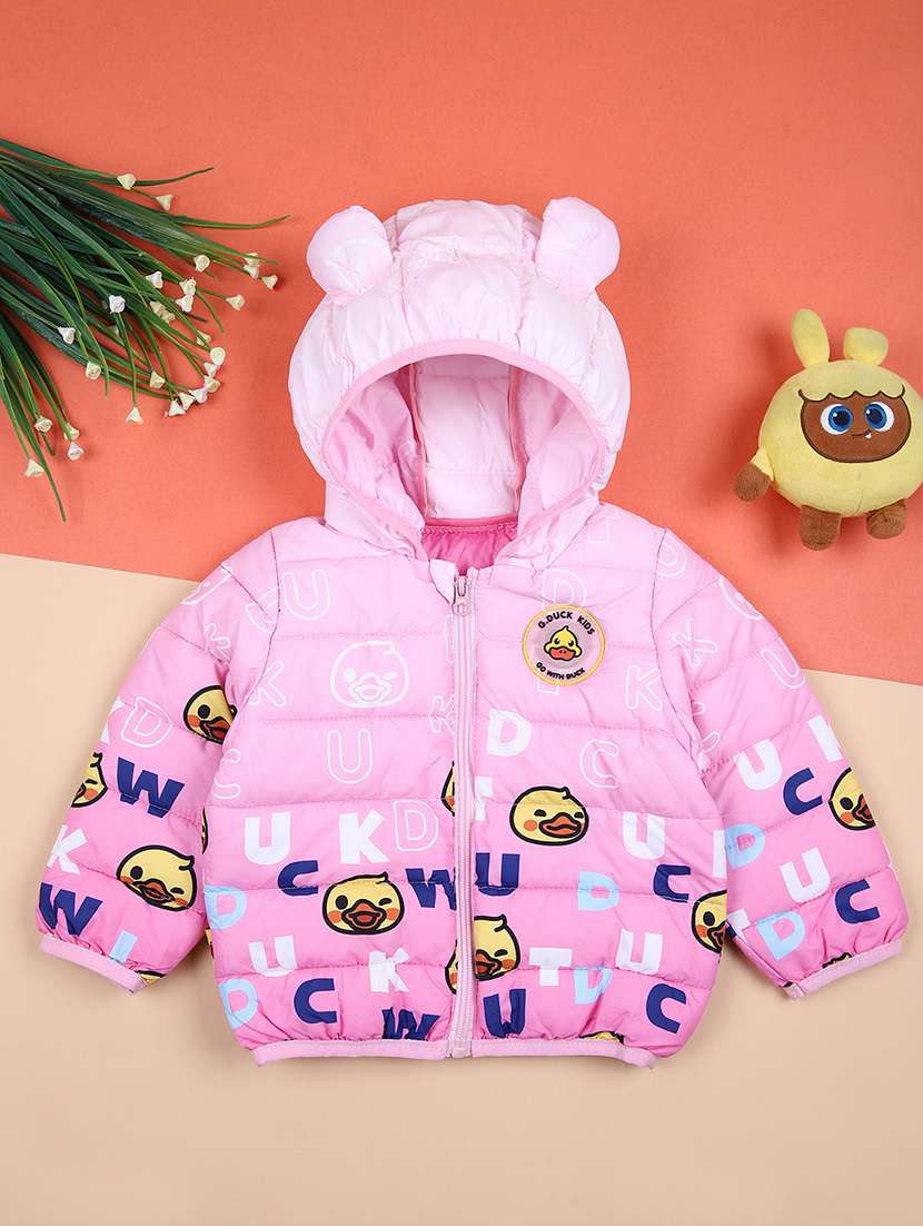 girls printed hooded bomber jacket