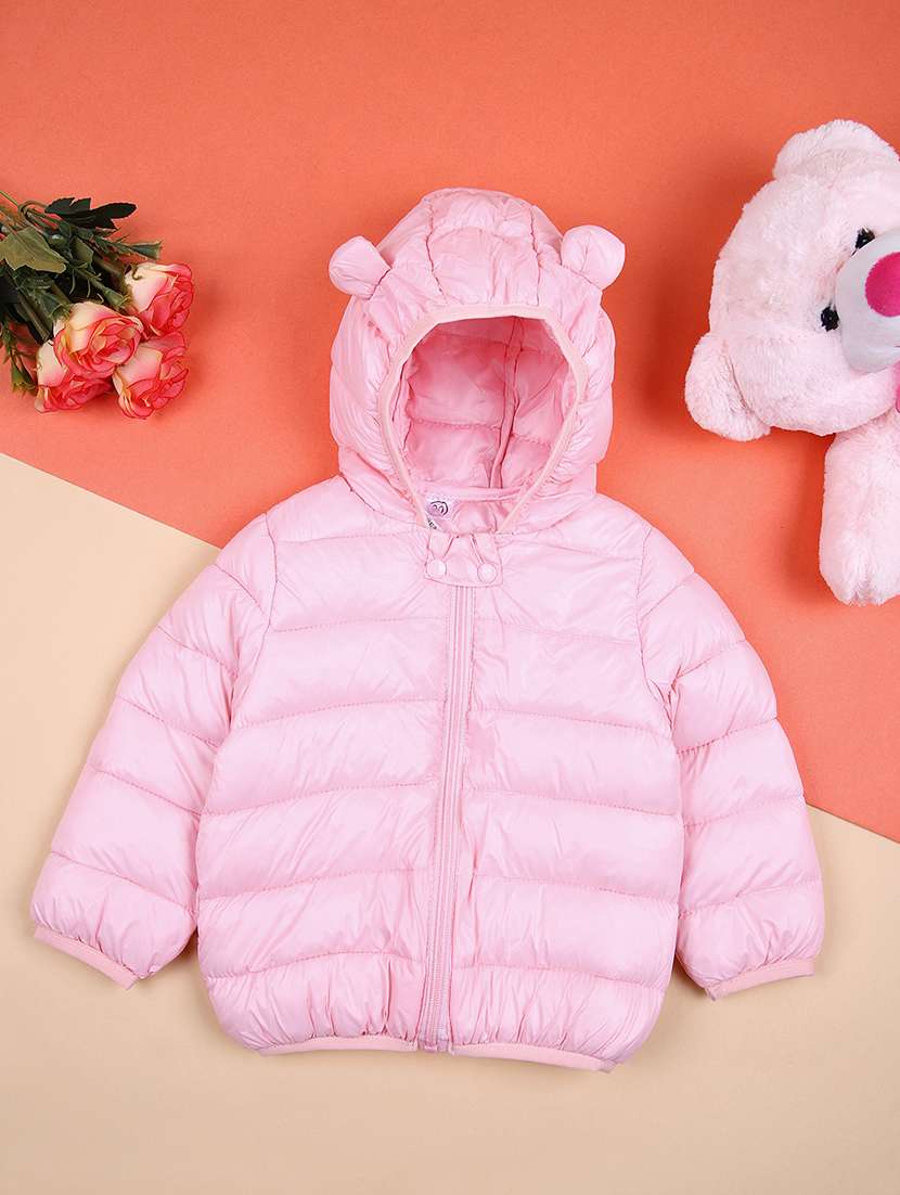 girls solid hooded long sleeve quilted jacket