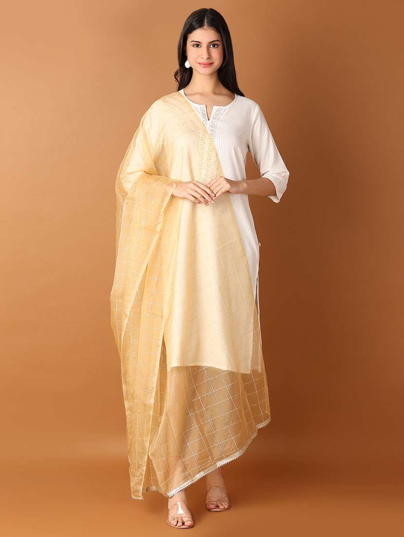 women golid checkered dupatta  - 21493261 -  Standard Image - 1