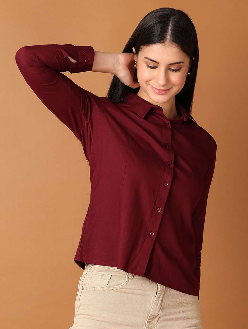 women solid long sleeves collared formal shirt - 21493278 -  Standard Image - 1