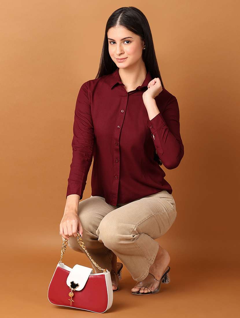 women solid long sleeves collared formal shirt - 21493278 -  Standard Image - 4