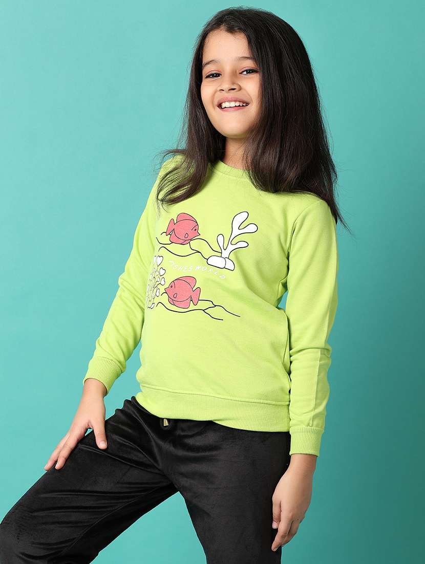 girls front printed round neck sweatshirt - 21493419 -  Standard Image - 1