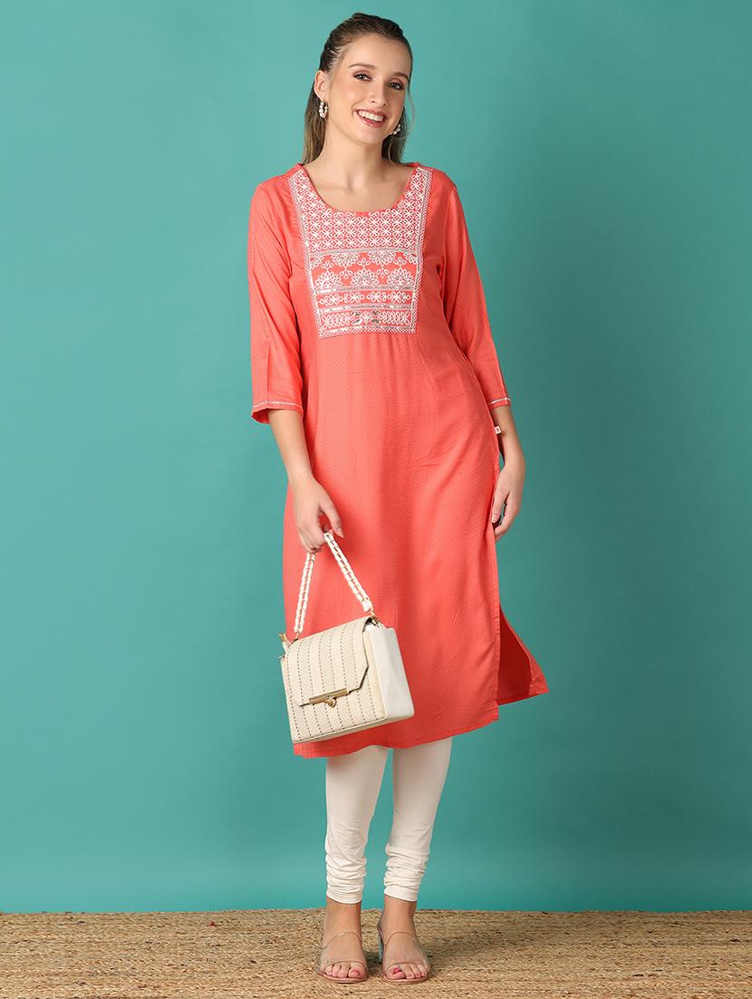women three quarter sleeve straight kurta - 21493428 -  Standard Image - 1