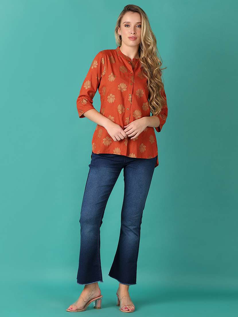 women brown floral printed shirt top - 21493430 - Standard Image - 4