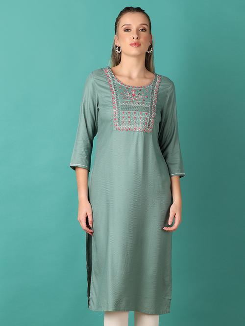 women three quarter sleeve straight kurta - 21493437 - Standard Image - 0