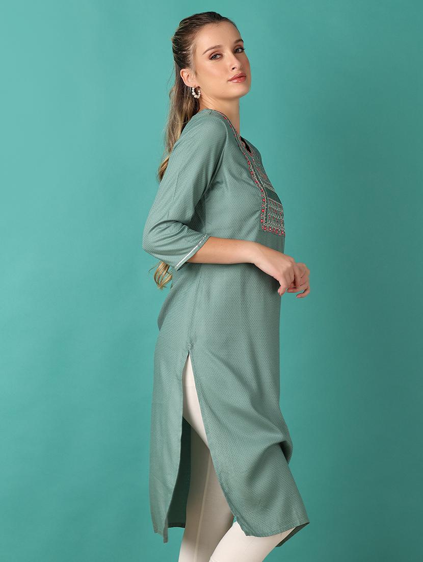 women three quarter sleeve straight kurta - 21493437 - Standard Image - 1