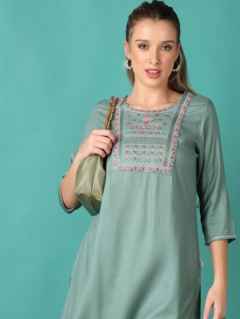 women three quarter sleeve straight kurta - 21493437 - Standard Image - 4