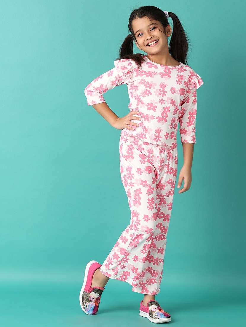 girls floral printed round neck full length set - 21493438 -  Standard Image - 1