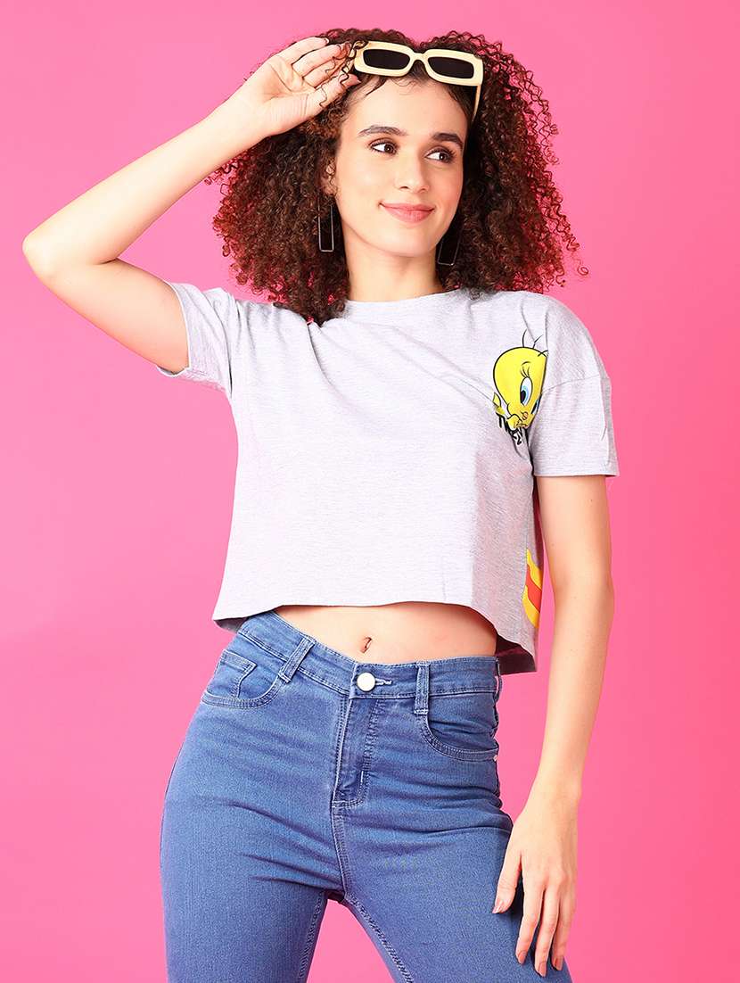 women round neck front & back print t-shirt - 21493441 -  Standard Image - 1