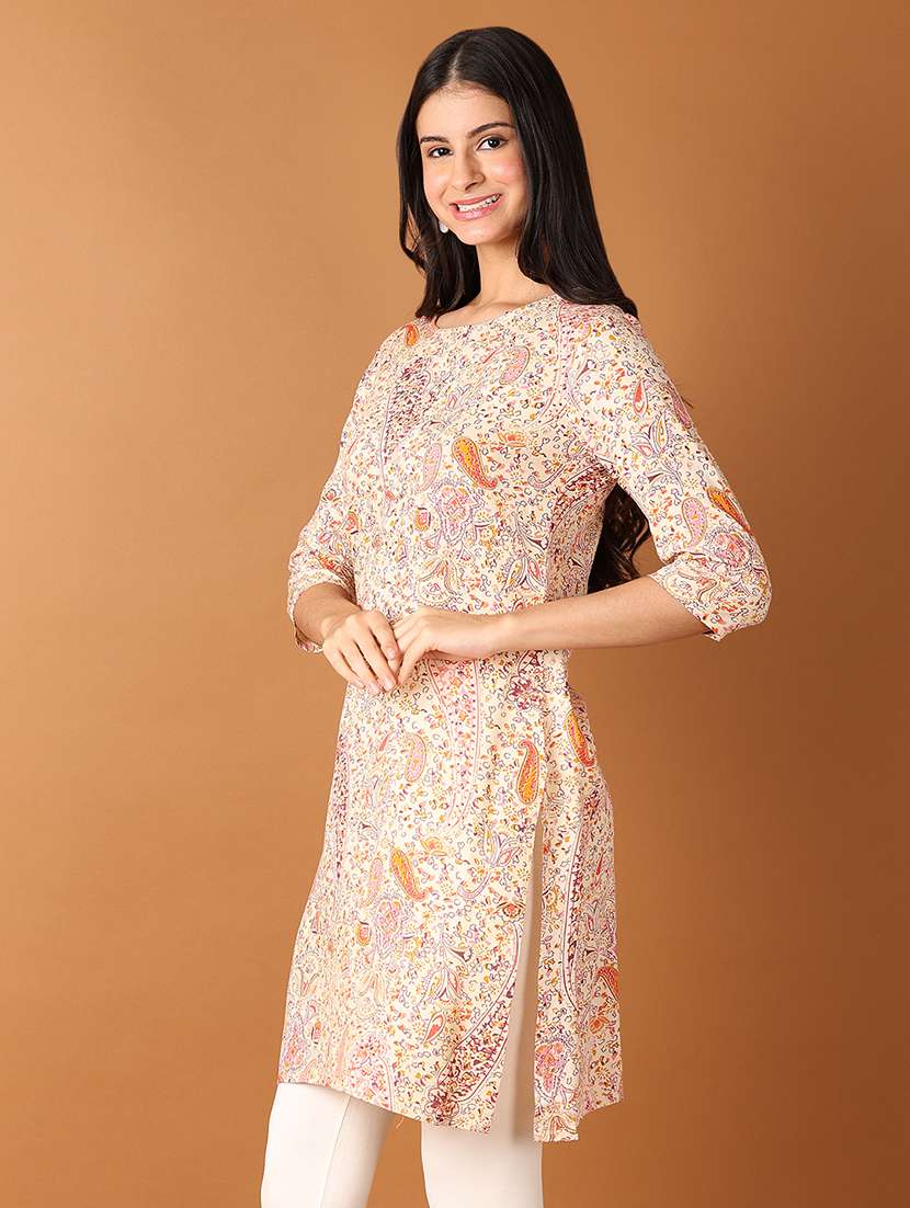 women three quarter sleeve straight kurta - 21493468 -  Standard Image - 1