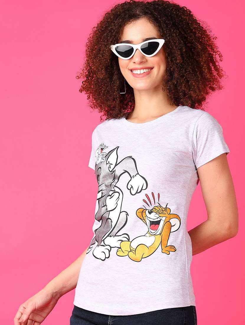 women round neck front print t-shirt - 21493497 - Standard Image - 1