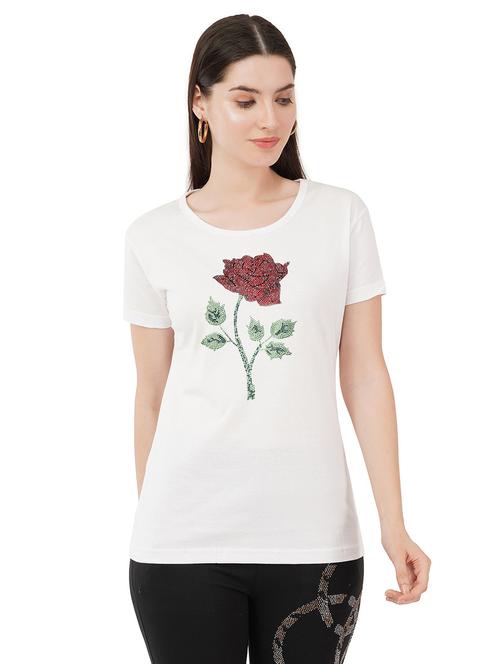 women white cotton regular t-shirt design rose flower crystal work size (s-4xl) - 21493501 - Standard Image - 0