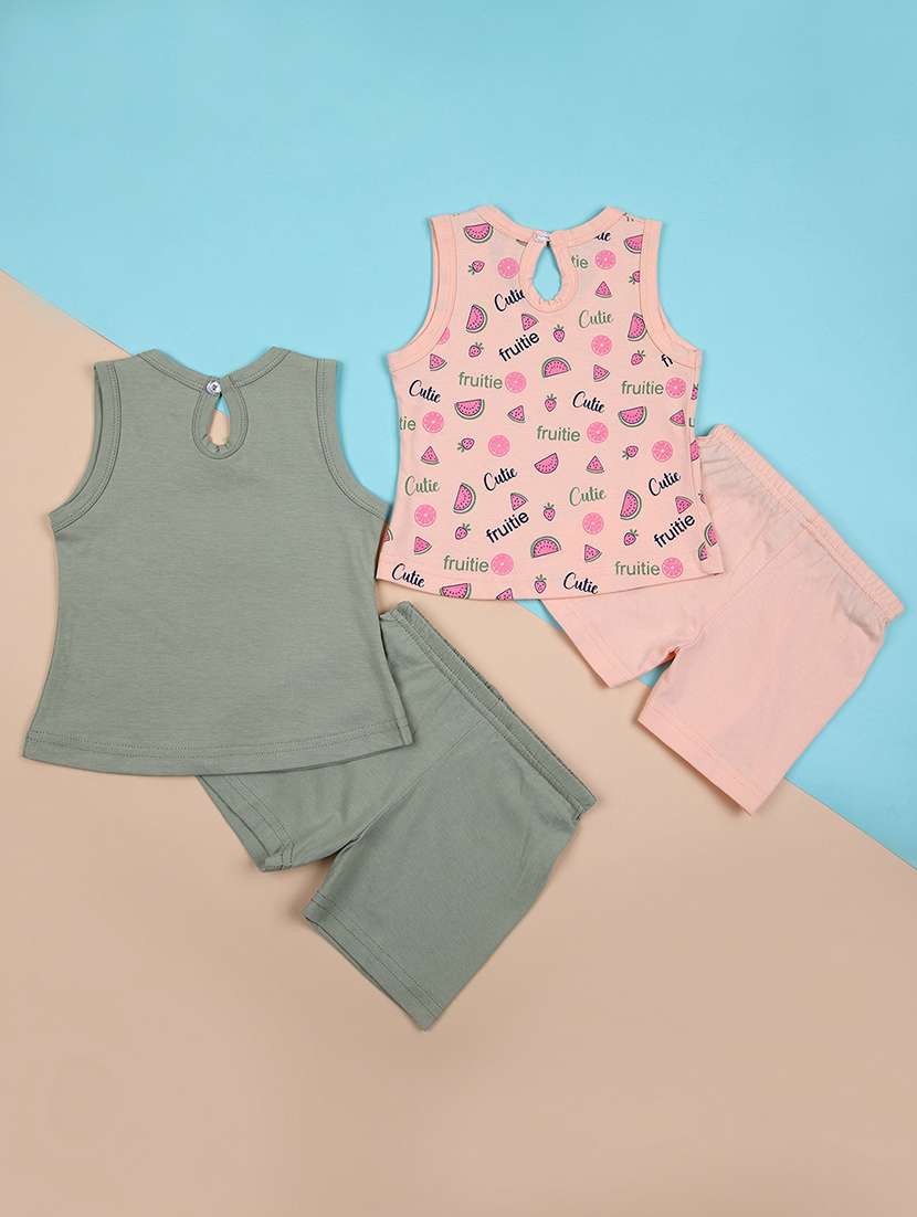 girls round neck printed set of 2 shorts set - 21493502 -  Standard Image - 1