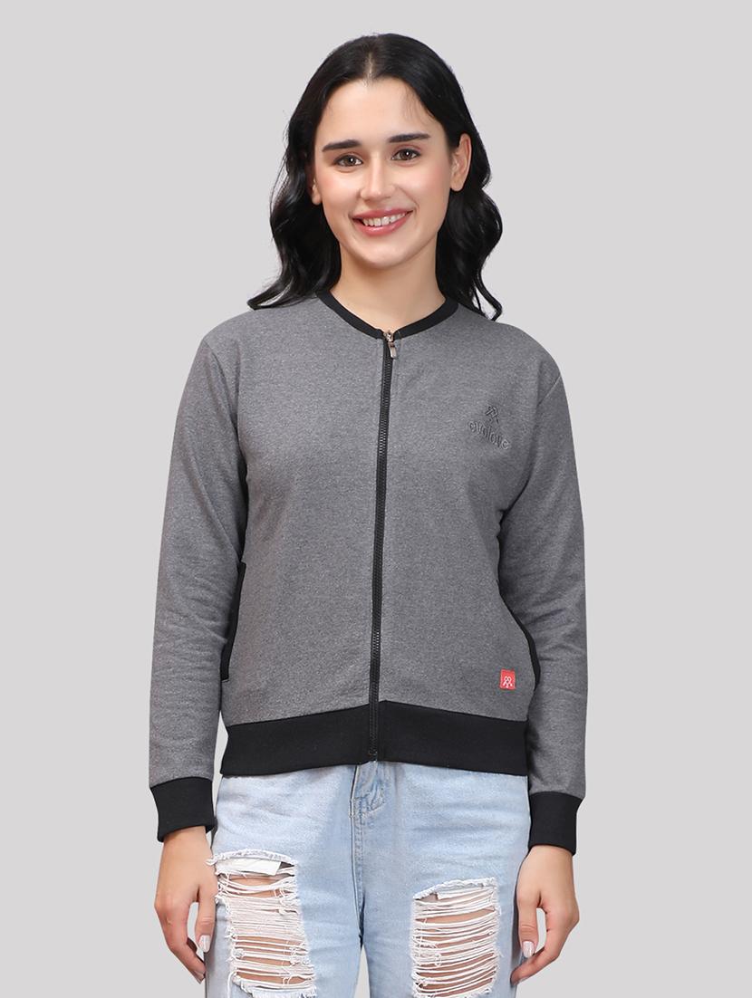 women grey melange fleece bomber jacket - 21493516 - Zoom Image - 0