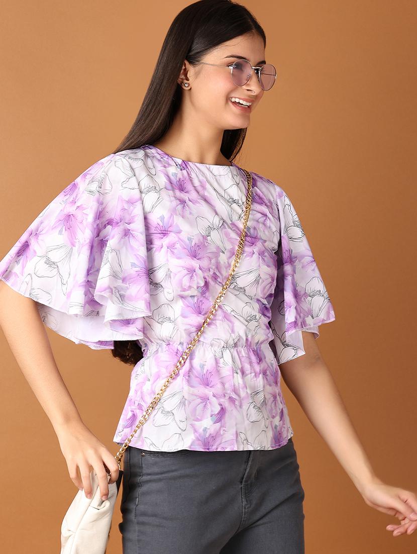 women floral printed flared sleeves peplum top - 21493548 -  Standard Image - 1