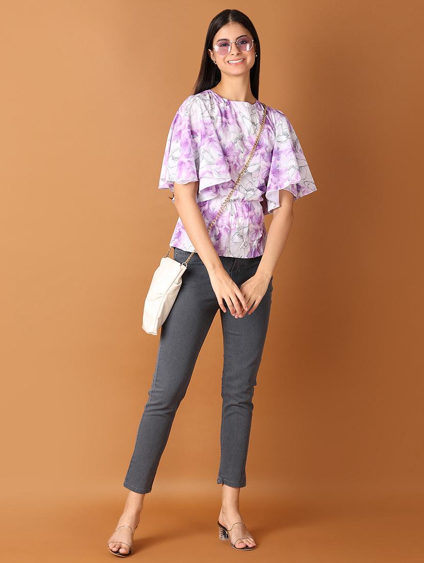 women floral printed flared sleeves peplum top - 21493548 - Standard Image - 4