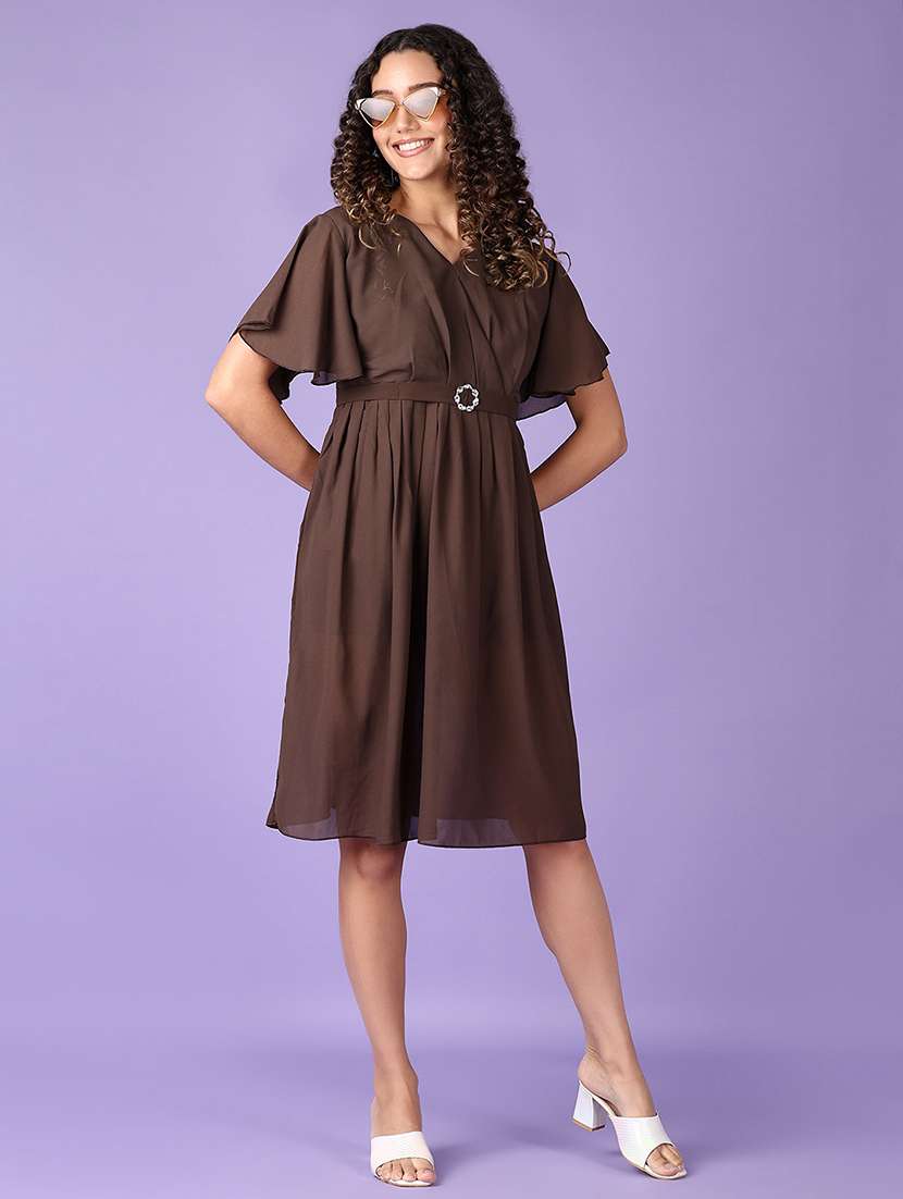 brown solid a-line dress - 21493701 -  Standard Image - 1