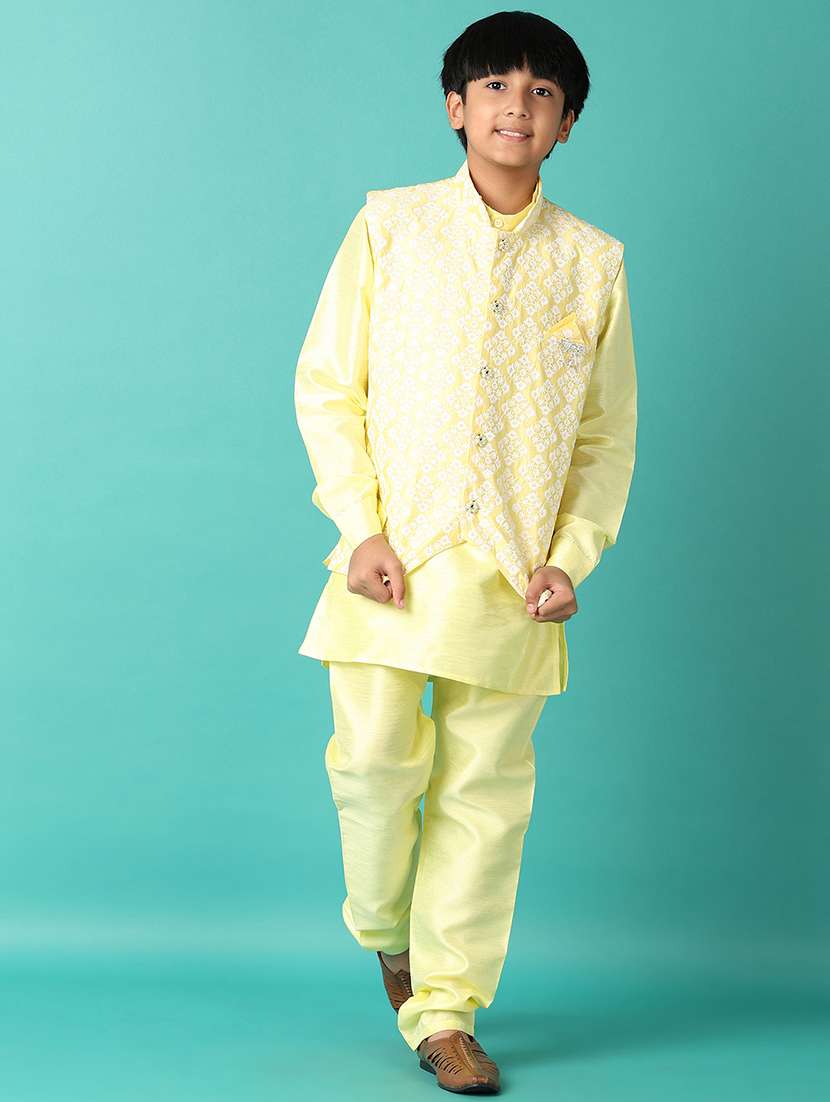 boys embroidered detailed kurta set with jacket - 21493715 -  Standard Image - 1