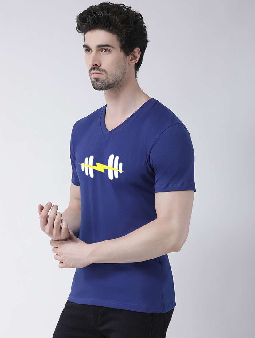 men blue cotton chest print t-shirt - 21493930 - Standard Image - 1