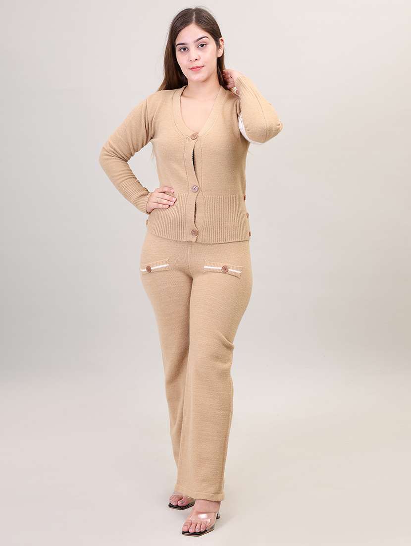 women khaki wool co-ord set