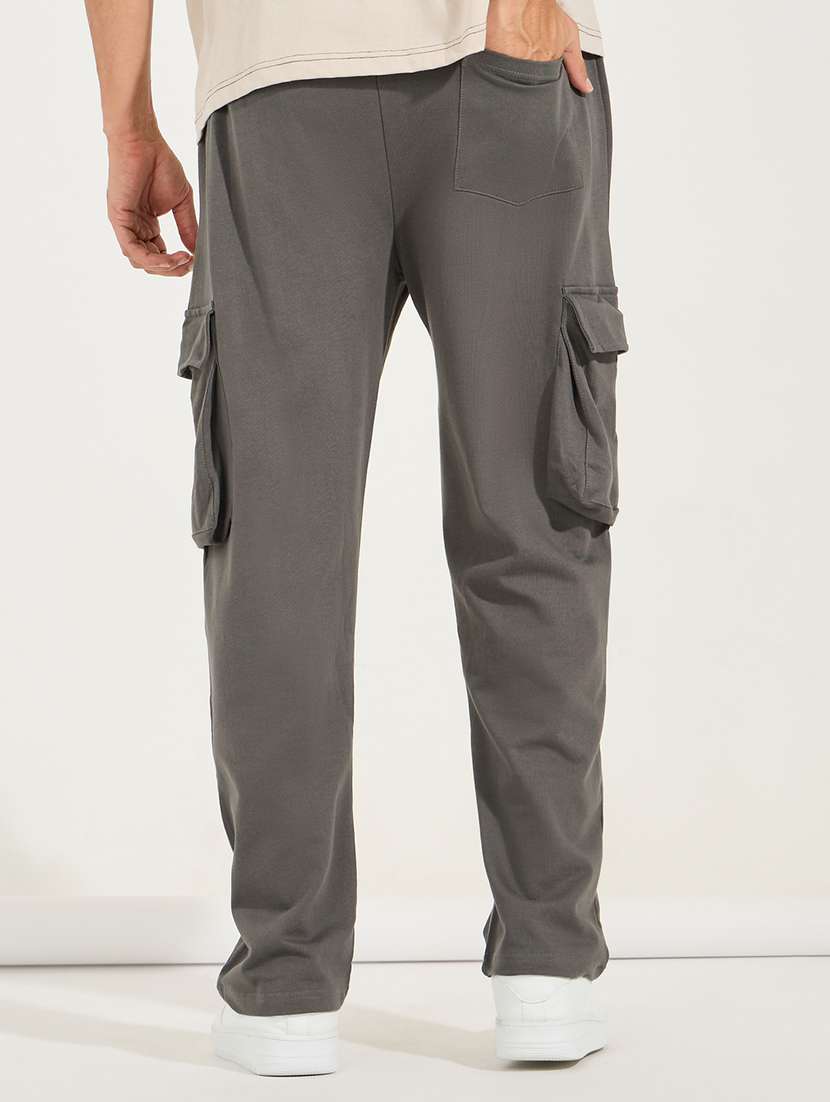 men charcoal solid full length cargo - 21494212 -  Standard Image - 1