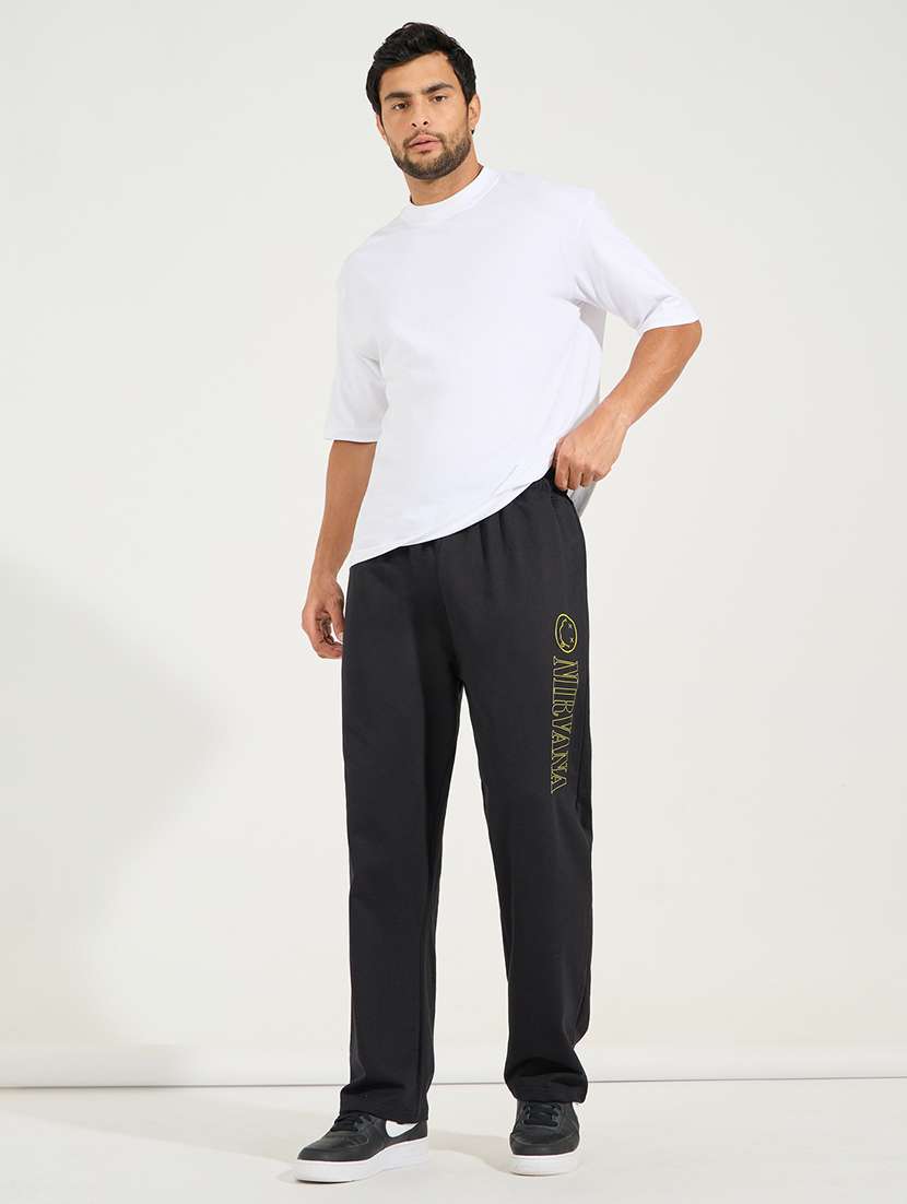 Men Black Typography Full Length Track Pant