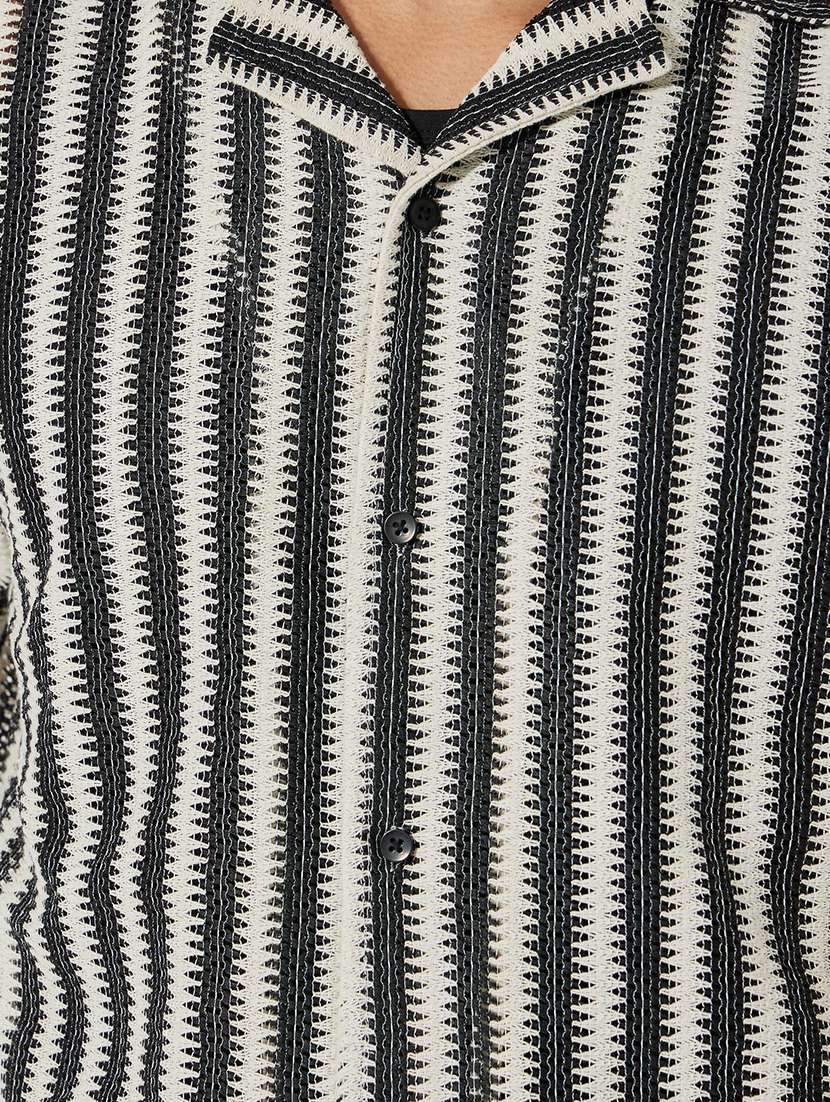 men cuban collar stripes casual shirt - 21494228 -  Standard Image - 4