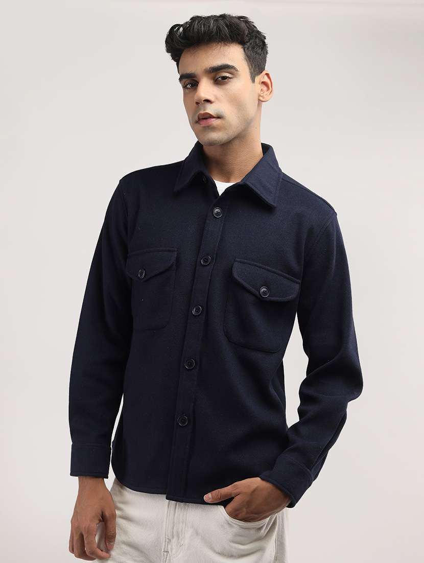 men long sleeve solid shacket
