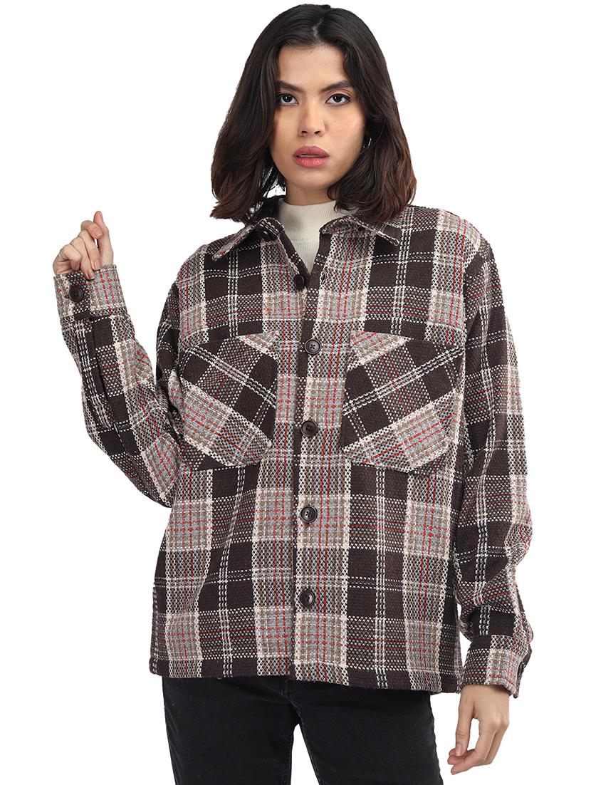 women coffee brown long sleeves shackets - 21494265 -  Zoom Image - 0