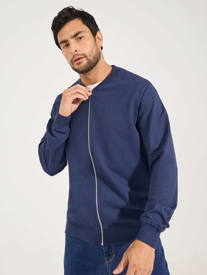 men solid navy blue cotton casual jacket - 21494293 -  Standard Image - 1