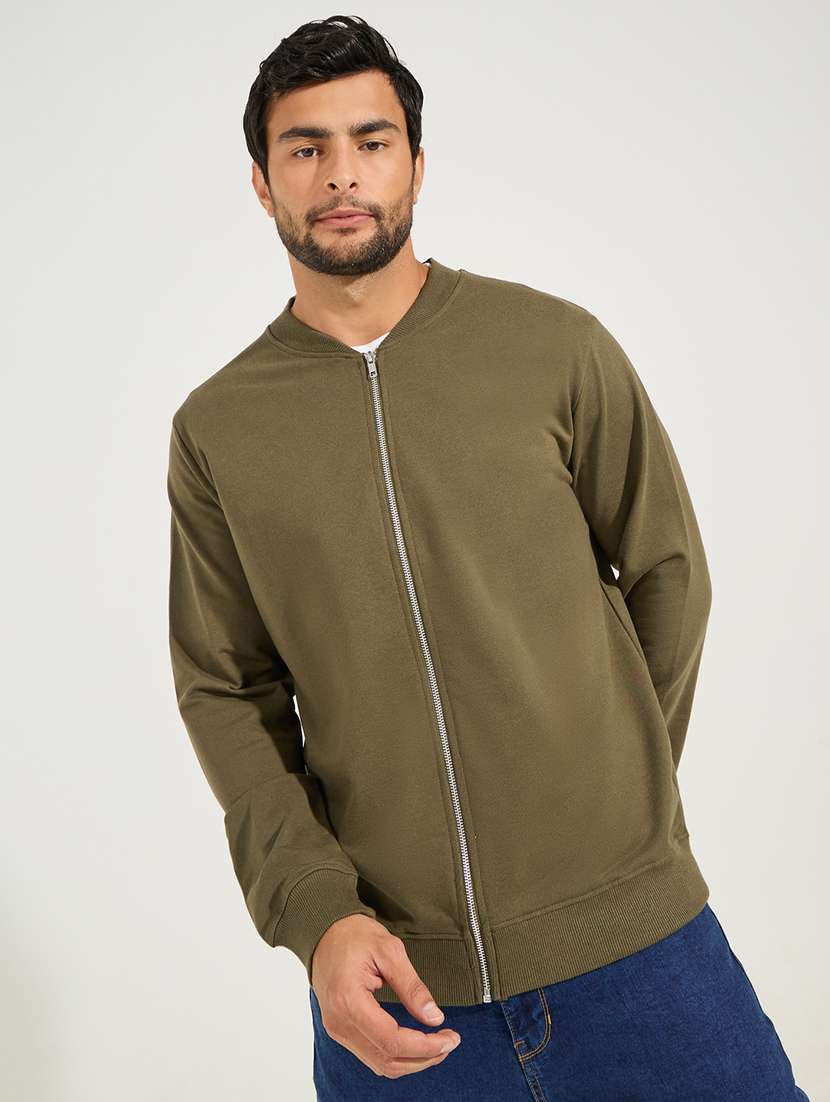 men solid olive cotton casual jacket - 21494296 -  Standard Image - 1