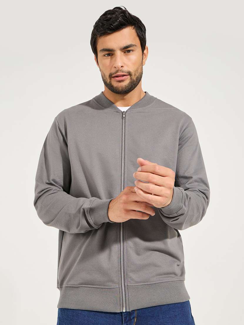 men grey solid casual jacket - 21494298 -  Standard Image - 1